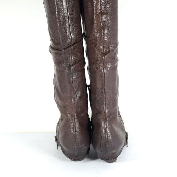 Ash Women's Tentation US7-7,5 Brown Leather Tall Side Zips Cone Heel Riding Boot - Picture 9 of 13